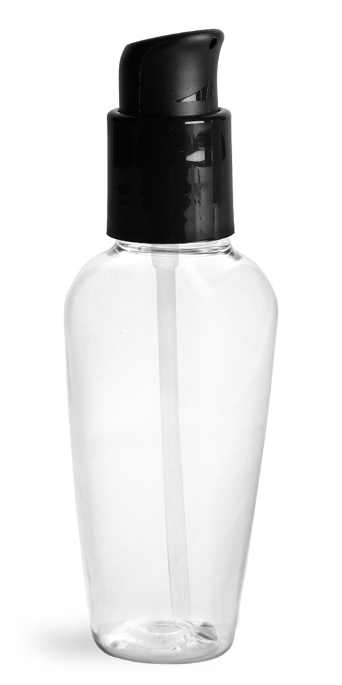 2 oz Clear PET Naples Ovals w/ Black Treatment Pumps