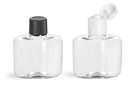 PET Plastic Bottles, Clear Squat Amenity Bottles w/ Caps