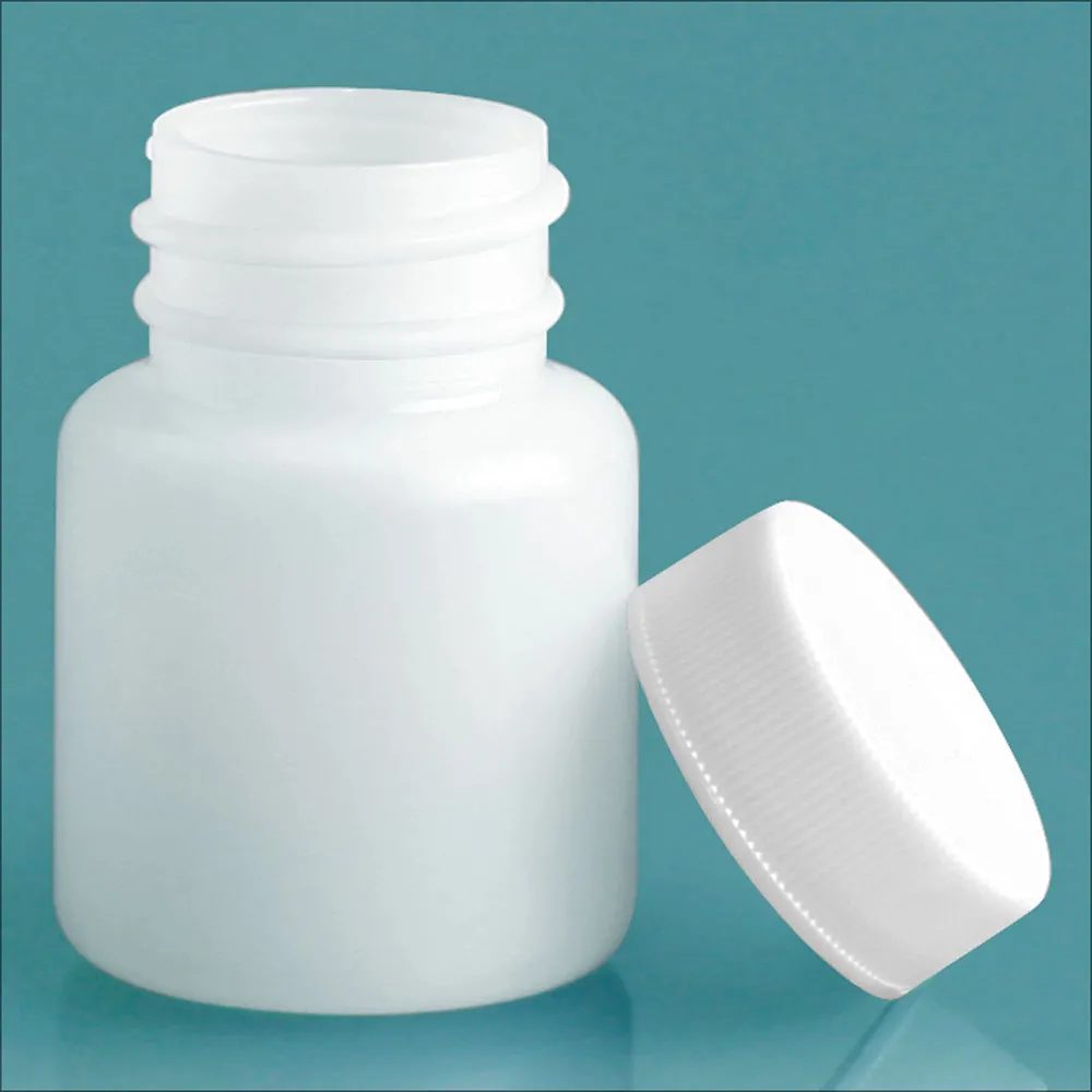 30 cc Plastic Bottles, Natural HDPE Wide Mouth Pharmaceutical Round Bottles w/ White Lined Screw Caps