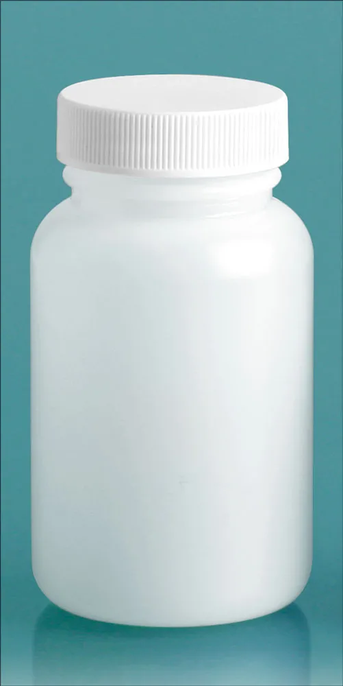 120 cc Plastic Bottles, Natural HDPE Wide Mouth Pharmaceutical Round Bottles w/ White Lined Screw Caps