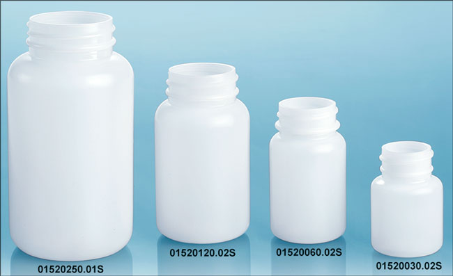 200 cc Natural HDPE Pharmaceutical Rounds (Bulk), Caps Not Included