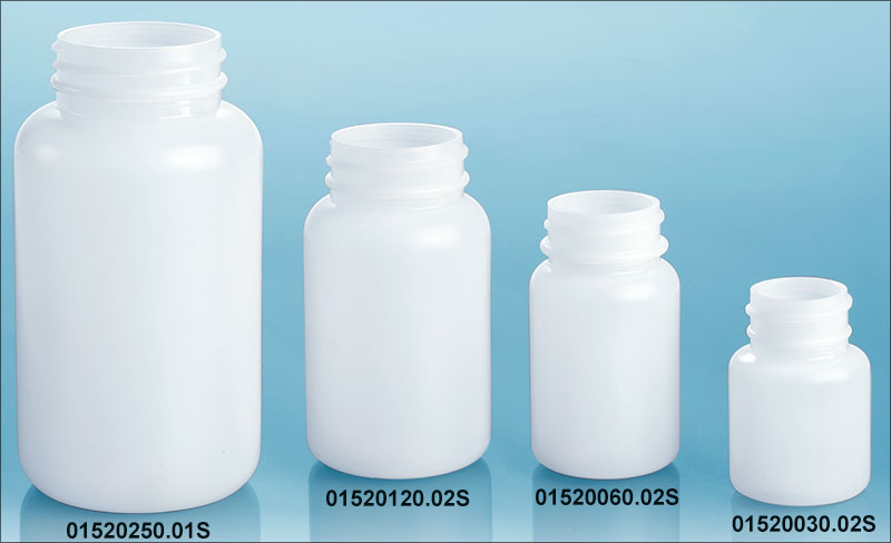 Natural HDPE Pharmaceutical Rounds (Bulk), Caps NOT Included