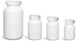 Plastic Bottles, White HDPE Wide Mouth Pharmaceutical Rounds w/ White Ribbed Caps 