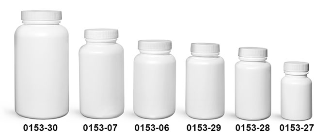 Plastic Bottles, White HDPE Wide Mouth Pharmaceutical Rounds w/ White Lined Caps