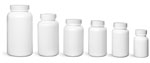 White Pharmaceutical Round Bottles w/ White Lined Caps