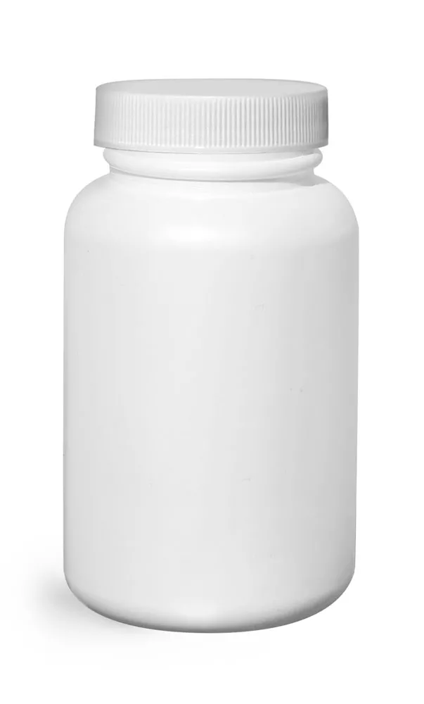 200 cc Plastic Bottles, White HDPE Wide Mouth Pharmaceutical Rounds w/ White Lined Caps
