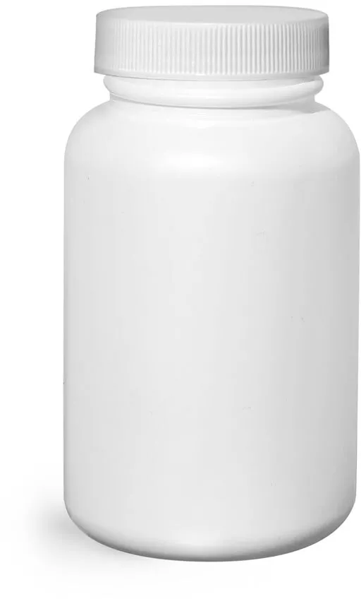 150 cc Plastic Bottles, White HDPE Wide Mouth Pharmaceutical Rounds w/ White Lined Caps
