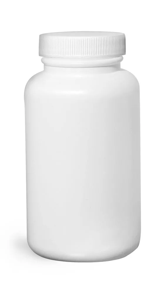 250 cc Plastic Bottles, White HDPE Wide Mouth Pharmaceutical Rounds w/ White Lined Caps