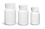 Plastic Bottles, White HDPE Wide Mouth Pharmaceutical Round Bottles w/ White Child Resistant Caps