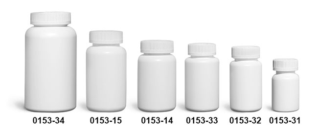 Plastic Bottles, White HDPE Wide Mouth Pharmaceutical Round Bottles w/ White Child Resistant Caps
