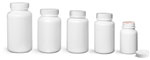 HDPE Plastic Bottles, White Pharmaceutical Round Bottles w/ White Ribbed Induction Lined Caps