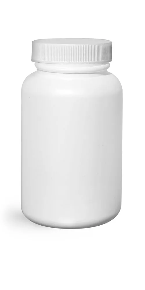 200 cc White HDPE Pharmaceutical Round Bottles w/ White Ribbed Induction Lined Caps