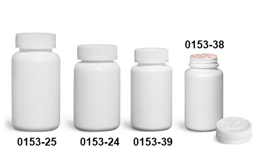 Plastic Bottles, White HDPE Wide Mouth Pharmaceutical Round Bottles w/ White Induction Lined Child Resistant Caps