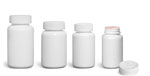 HDPE Plastic Bottles, White Pharmaceutical Round Bottles w/ White Induction Lined Child Resistant Caps
