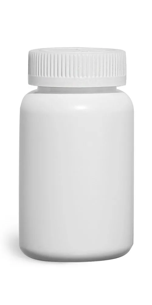 200 cc Plastic Bottles, White HDPE Pharmaceutical Rounds w/ White Child Resistant Induction Lined Caps