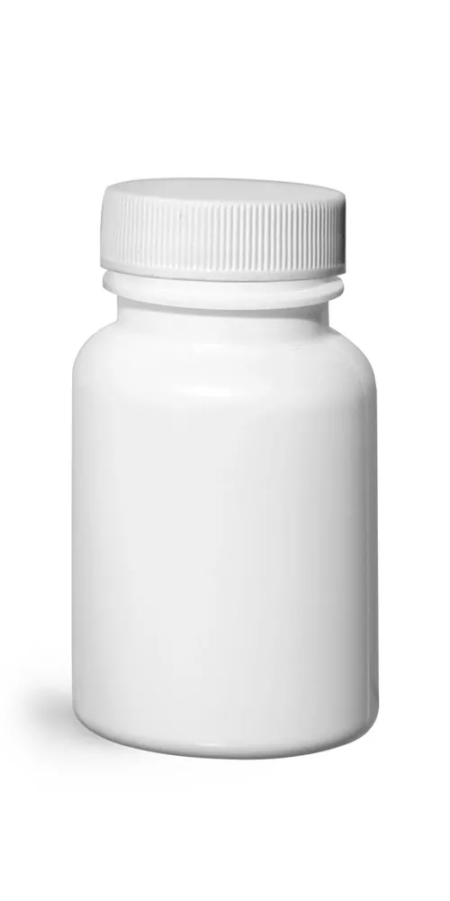 75 cc Plastic Bottles, White HDPE Wide Mouth Pharmaceutical Rounds w/ White Lined Caps