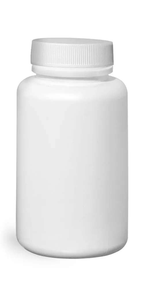 150 cc Plastic Bottles, White HDPE Wide Mouth Pharmaceutical Rounds w/ White Lined Caps