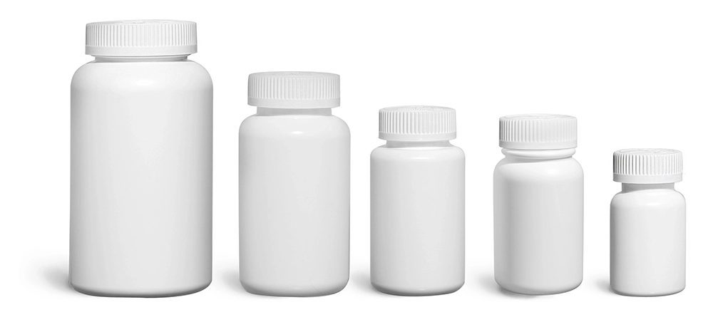 White Pharmaceutical Round Bottles w/ White Child Resistant Caps