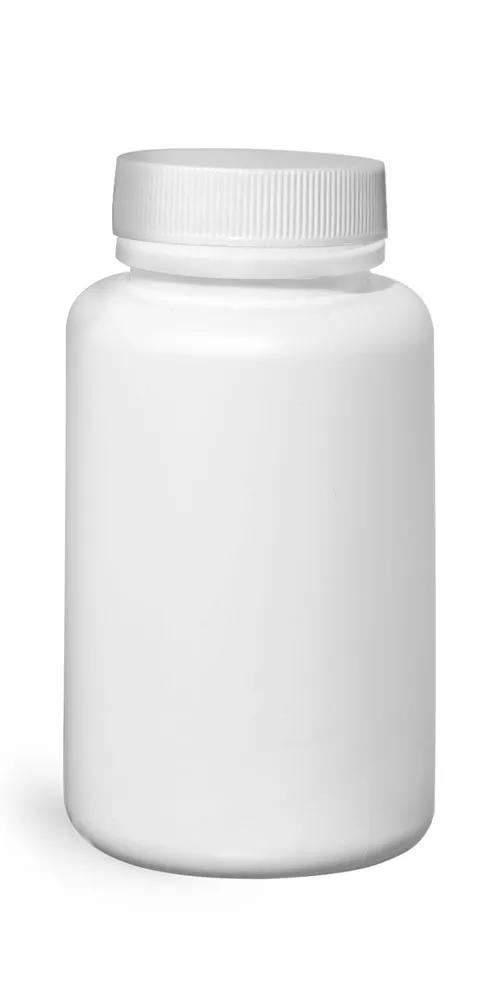 150 cc HDPE Plastic Bottles, White Pharmaceutical Round Bottles w/ White Ribbed Induction Lined Caps