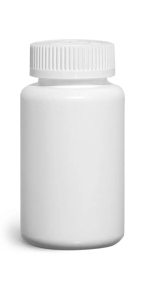 150 cc HDPE Plastic Bottles, White Pharmaceutical Round Bottles w/ White Induction Lined Child Resistant Caps
