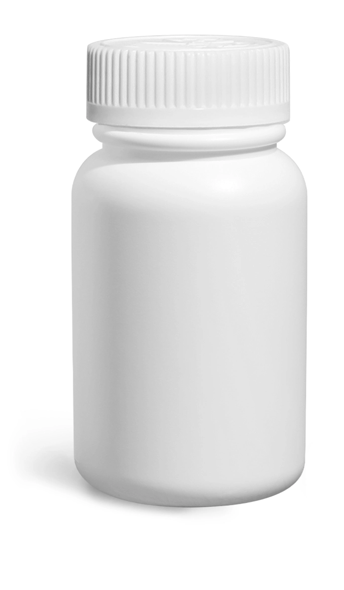 120 cc Plastic Bottles, White HDPE Wide Mouth Pharmaceutical Round Bottles w/ White Child Resistant Caps