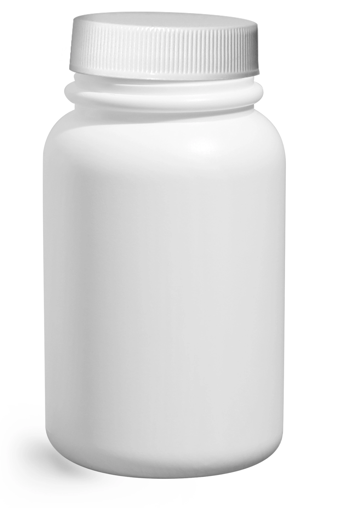 120 cc HDPE Plastic Bottles, White Pharmaceutical Round Bottles w/ White Ribbed Induction Lined Caps