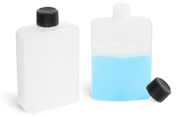 Natural LDPE Squeeze Bottles w/ Lined Black Ribbed Plastic Caps 