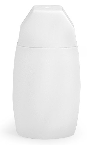 White HDPE TRI-O Oblong Bottles w/ White Snap Caps