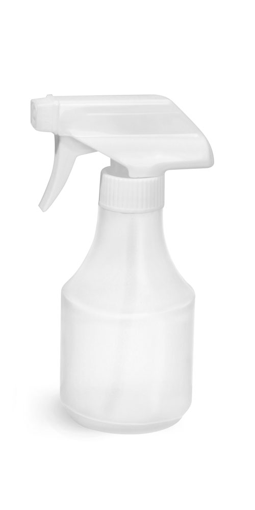 8 oz Natural HDPE Spray Bottles w/ White Trigger Sprayers