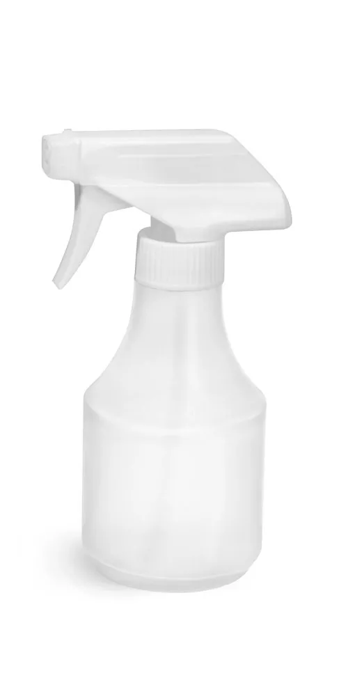8 oz Natural HDPE Spray Bottles w/ White Trigger Sprayers