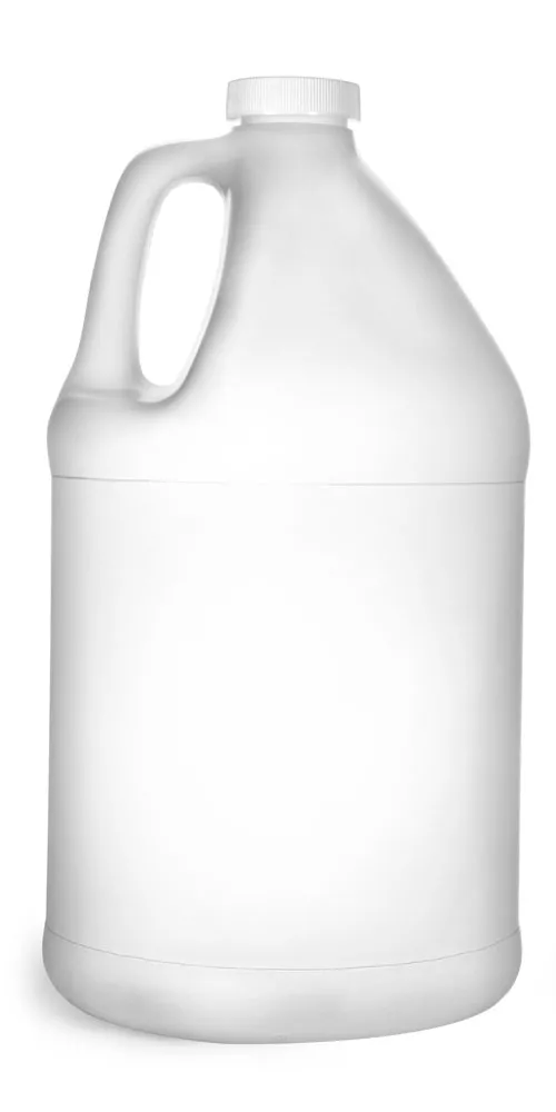 1 gal Natural HDPE Round Handle Jugs w/ White Ribbed PE Lined Caps
