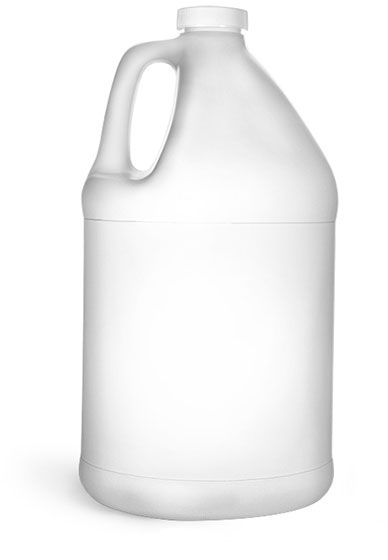 1 gal  Natural HDPE Round Handle Jugs w/ White Ribbed PE Lined Caps