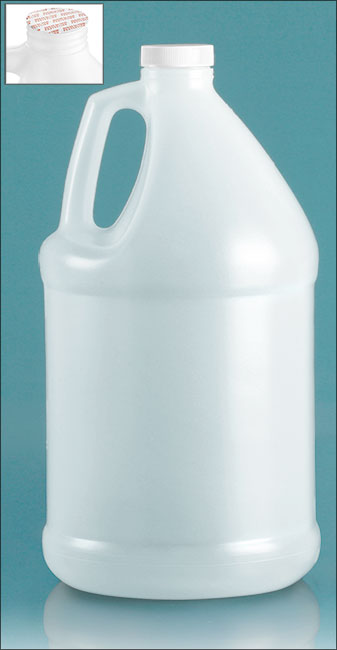 Plastic Bottles, Natural HDPE Jugs w/ White Ribbed Induction Caps