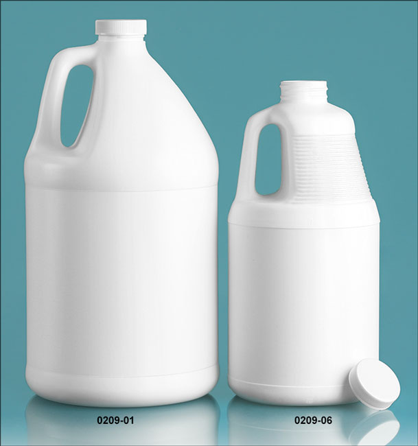 Plastic Jugs, White HDPE Jugs w/ White Ribbed F217 Lined Caps