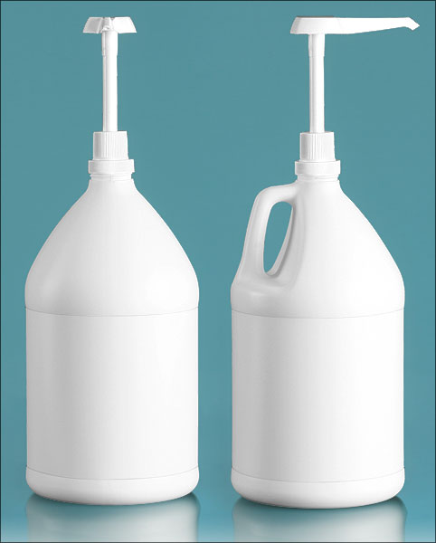 White HDPE Jugs w/ Industrial Pumps