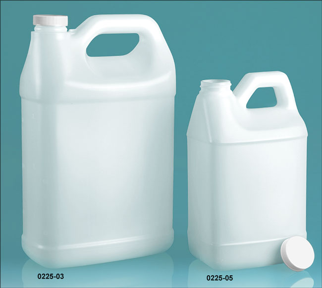 Plastic Jugs, Natural HDPE F-Style Jugs w/ Lined White Ribbed Caps