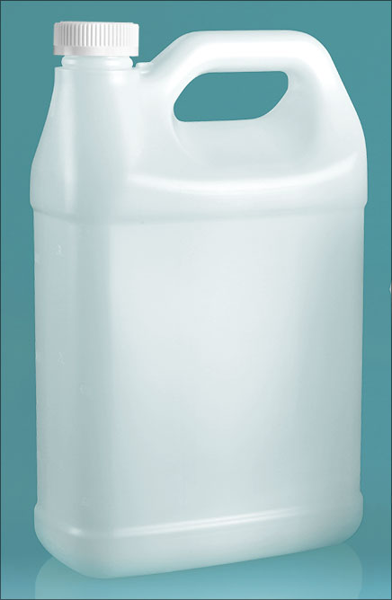 Plastic Jugs, Natural HDPE F-Style Jugs w/ White PE Lined Child Resistant Caps