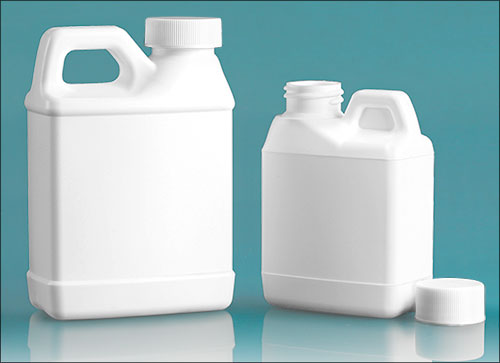 8 oz HDPE Plastic Jugs, White F-Style Jugs w/ White Lined Ribbed Caps