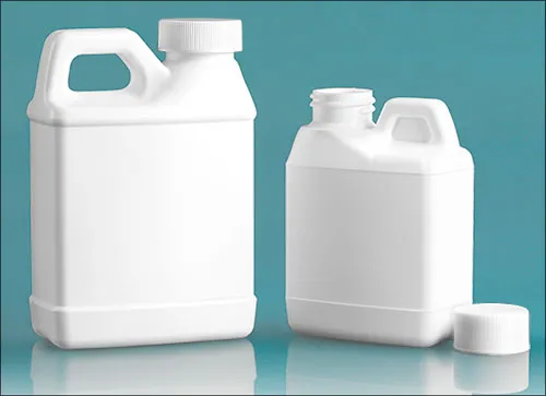 HDPE Plastic Jugs, White F-Style Jugs w/ White Lined Ribbed Caps