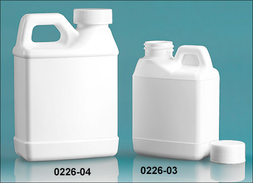 Plastic Jugs, White HDPE F-Style Jugs w/ White Lined Ribbed Caps