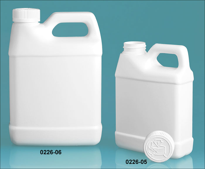 Plastic Jugs, White HDPE F-Style Jugs w/ White Child Resistant Caps