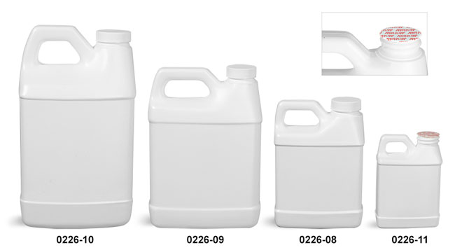 Plastic Jugs, White HDPE F-Style Jugs w/ Foam Induction Lined Caps