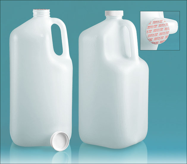 Natural HDPE Square Handle Jugs w/ White Induction Lined Caps