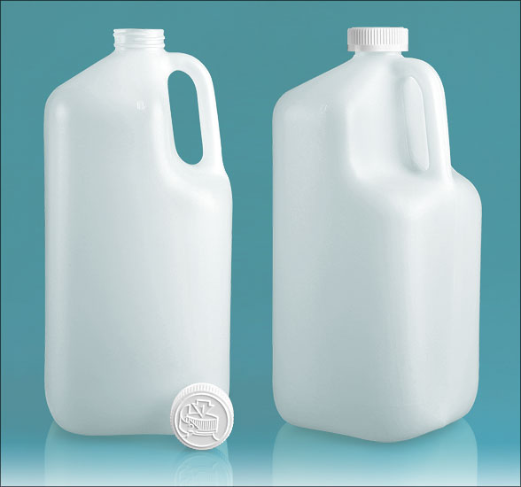 Natural HDPE Square Handle Jugs w/ White Child Resistant Caps