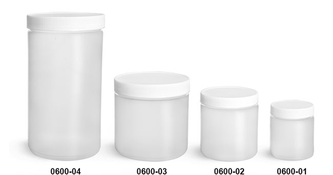 Plastic Jars, Natural HDPE Straight Sided Jars w/ White Lined Screw Caps