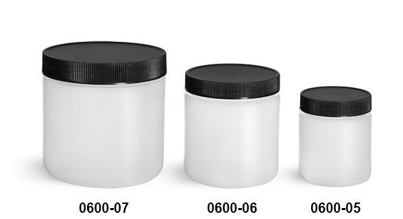 Plastic Jars, Natural HDPE Straight Sided Jars w/ Black Lined Screw Caps