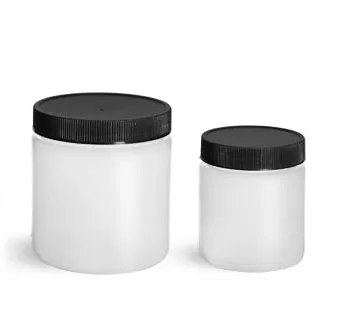 HDPE Plastic Jars, Natural Straight Sided Jars w/ Black Lined Screw Caps