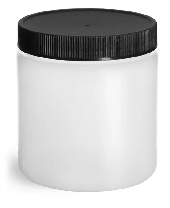 8 oz Natural HDPE Straight Sided Jars w/ Black Lined Screw Caps