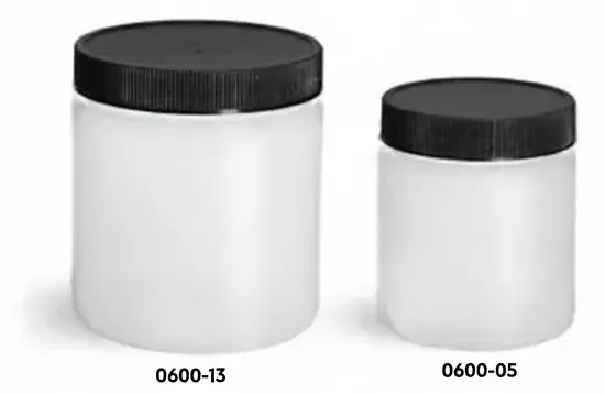 8 oz Natural HDPE Straight Sided Jars w/ Black Lined Screw Caps