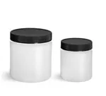 HDPE Plastic Jars, Natural Straight Sided Jars w/ Black Lined Screw Caps